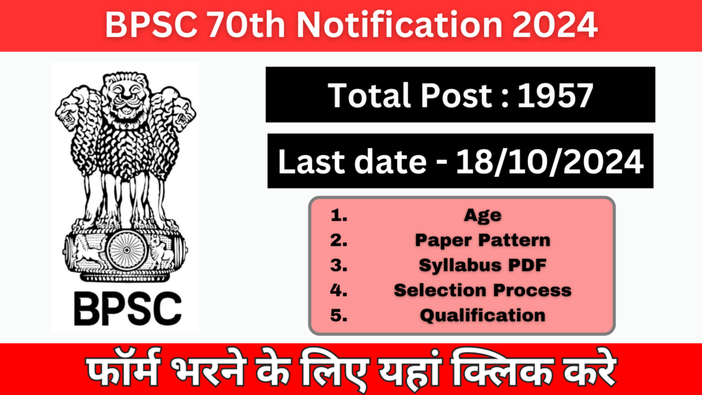 Bihar BPSC 70th Pre Exam Recruitment 2024